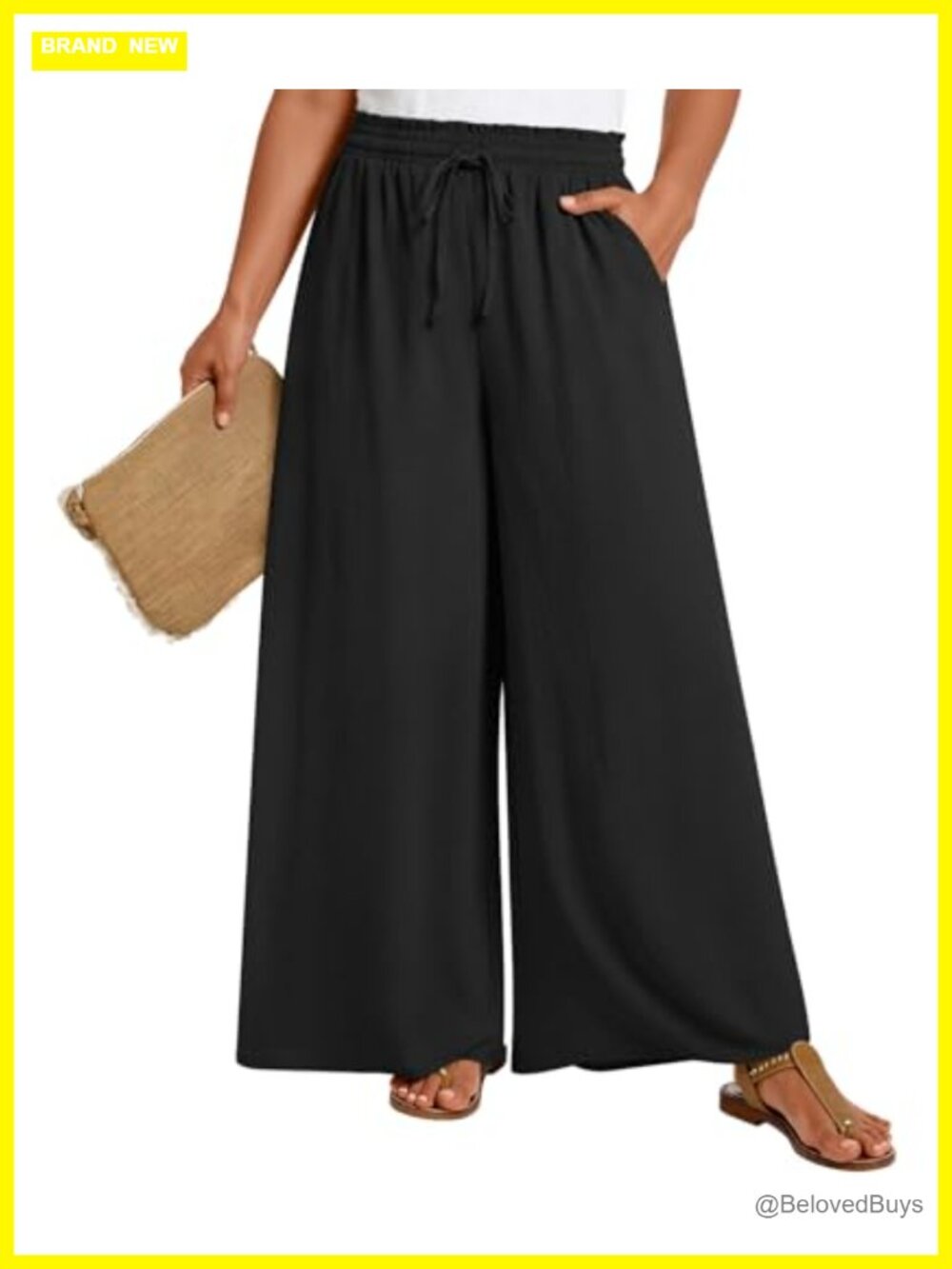 Womens Plus Size Wide Leg Palazzo Pants with Pockets High Waist Drawstring